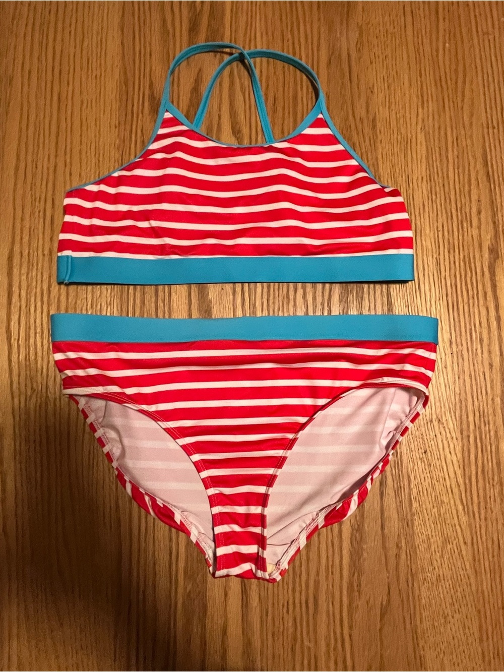 Girls 2 Piece Lands End Size 16 Striped Bikini Red and White